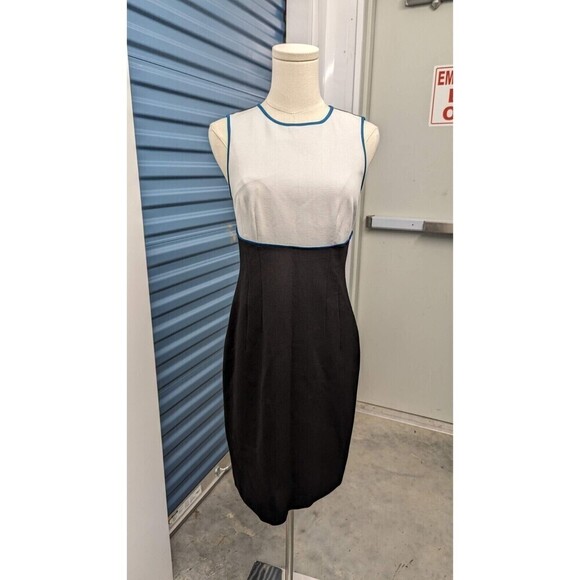 Ann Taylor Colorblock Blue Trim Sleeveless Ponte Knit Dress Size 0 - Picture 1 of 10